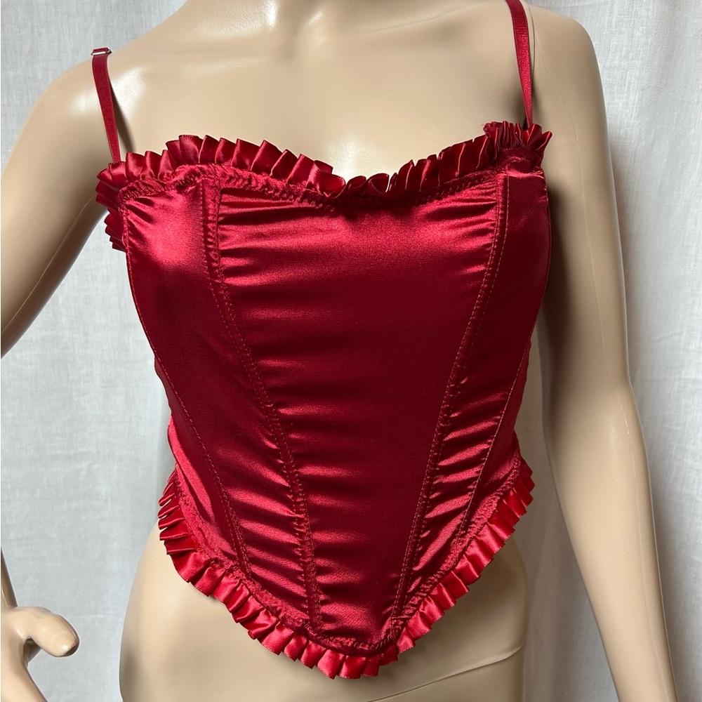 Saloon girl corset red ruffles XS party costume Halloween see pictures back